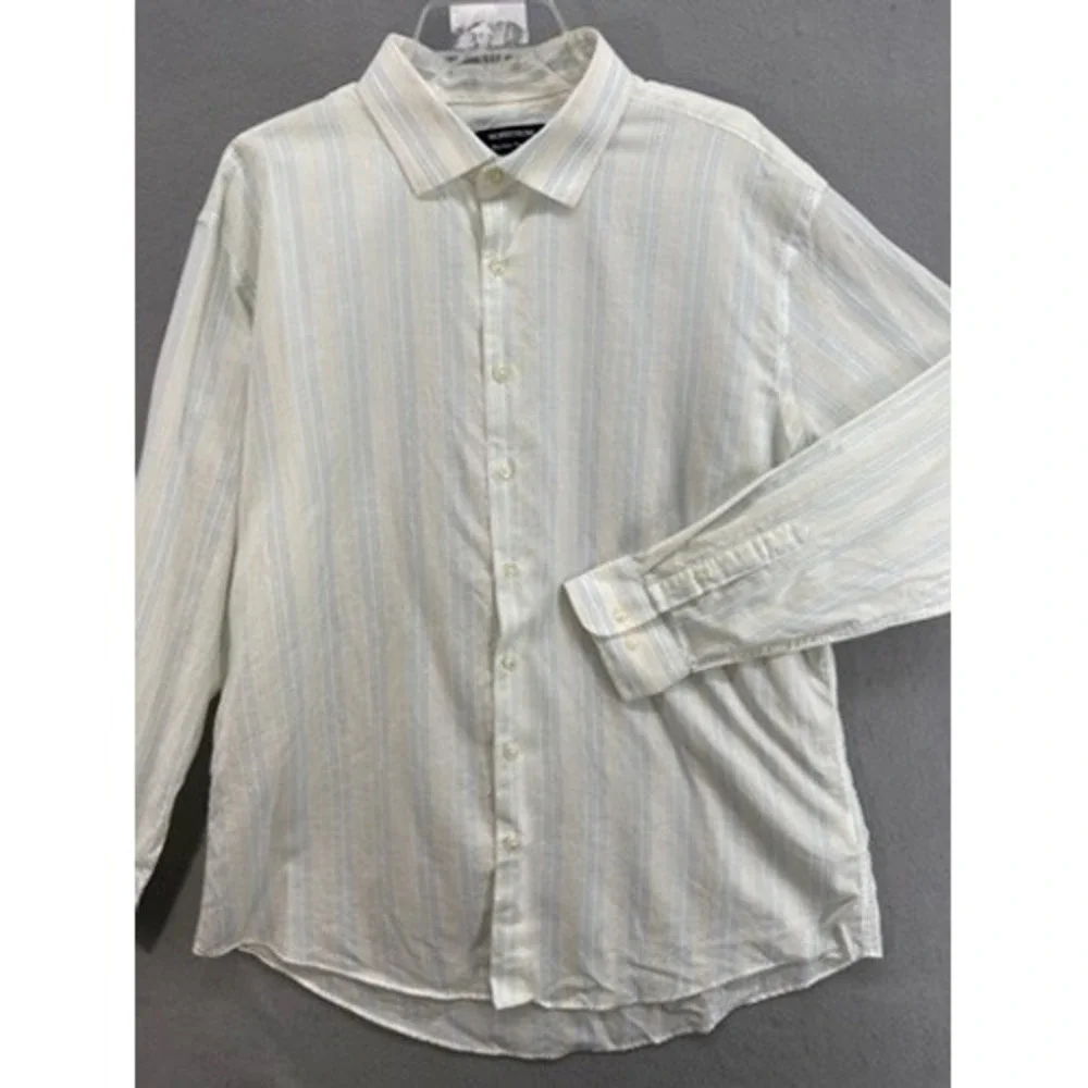 Nordstrom Shirts Mens 18 34 35 Trim Fit Non-Iron Striped Button Down Linen Blend